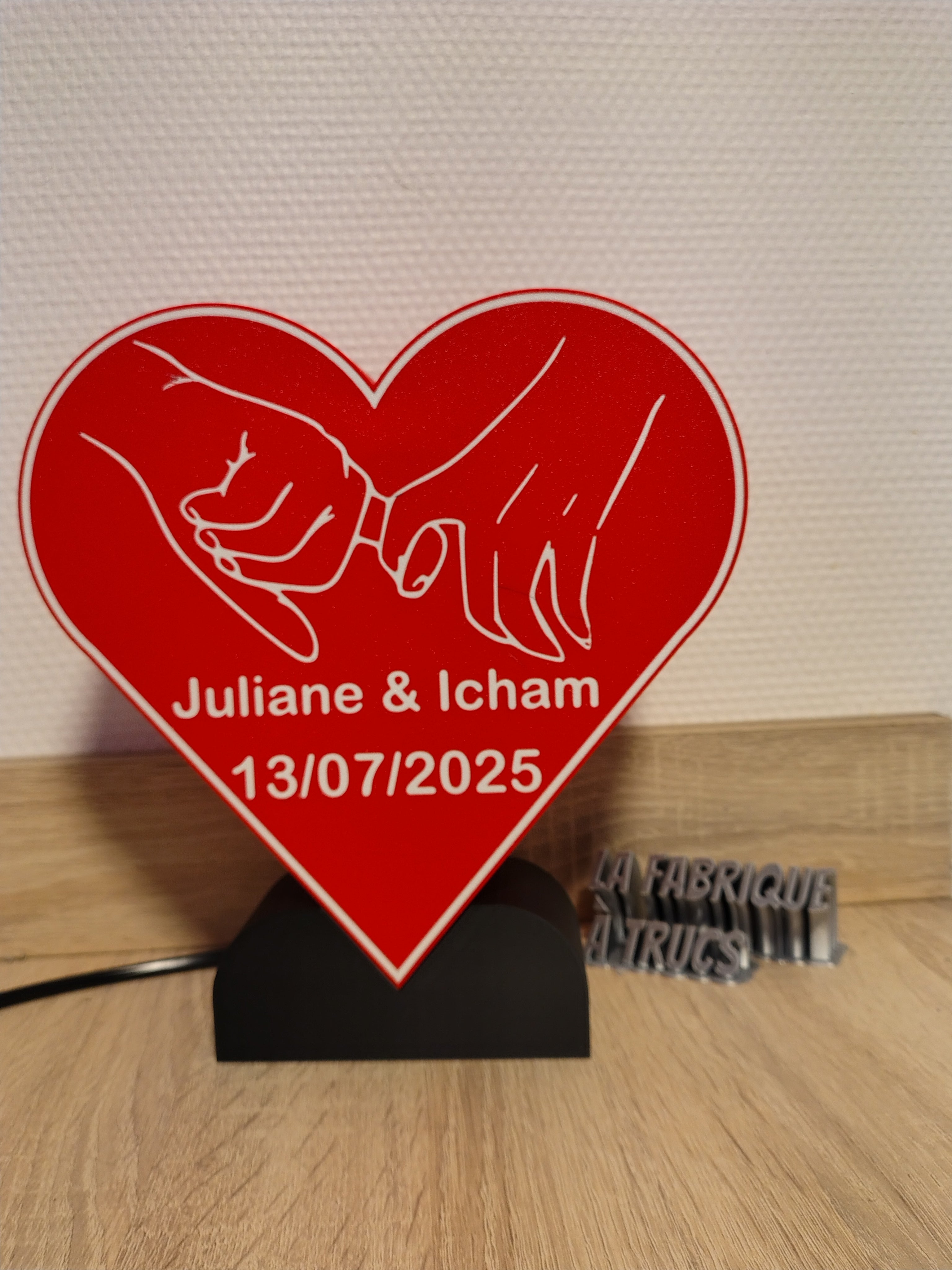 Lampe Cœur Personnalisée - Prénoms & Date (Veilleuse Romantique 3D)