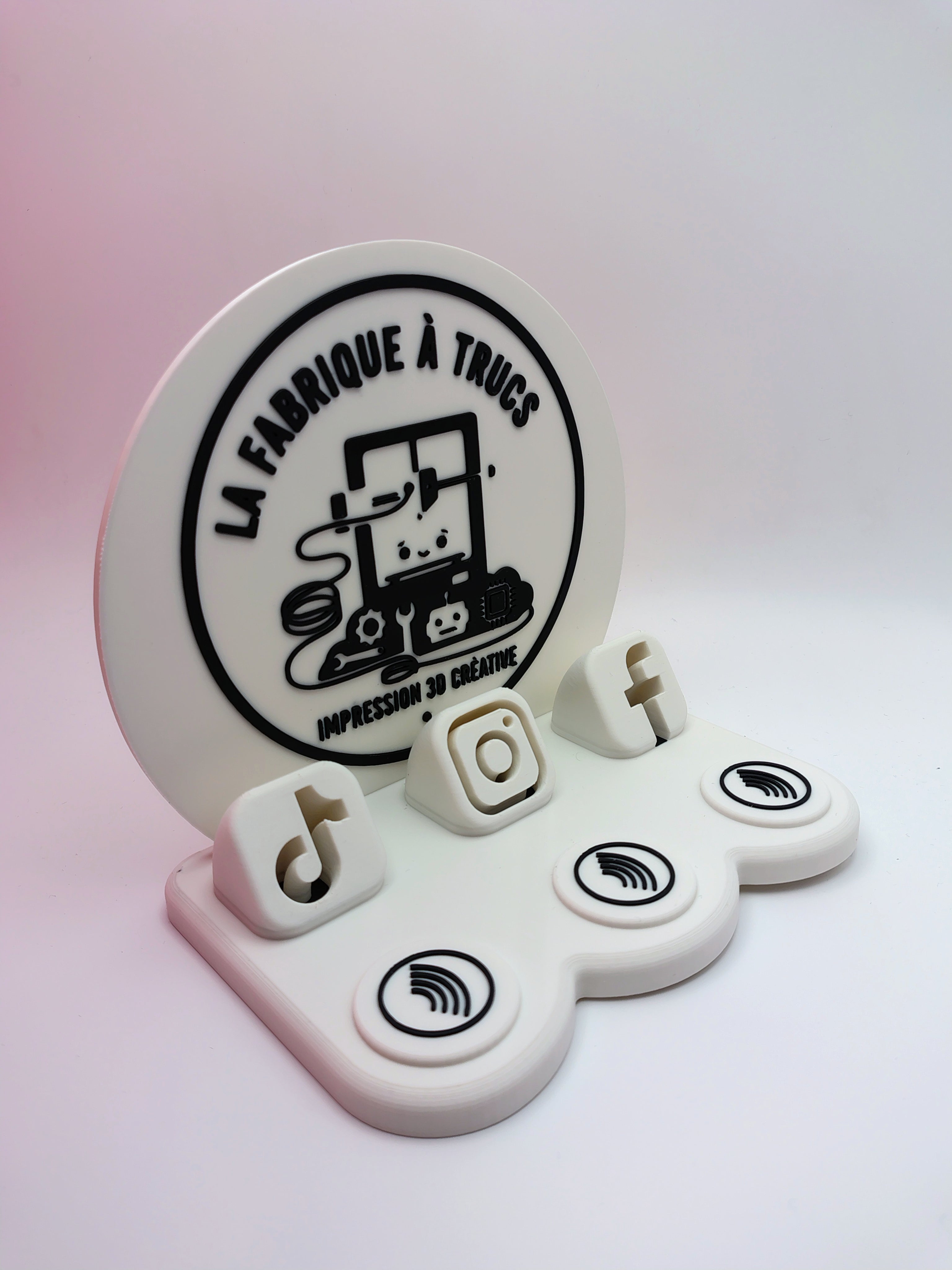 Présentoir Connecté Triple Réseaux Sociaux | 3 Puces NFC & Logo Personnalisable