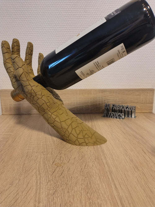 Porte-bouteille de vin original en forme de main sculpturale imprimé en 3D, pour bouteille de vin standard.