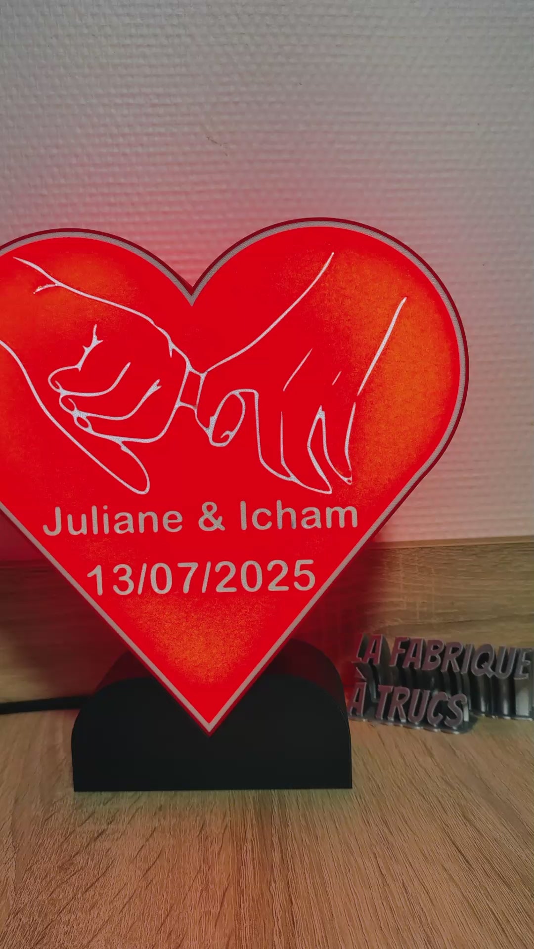 Lampe Cœur Personnalisée - Prénoms & Date (Veilleuse Romantique 3D)